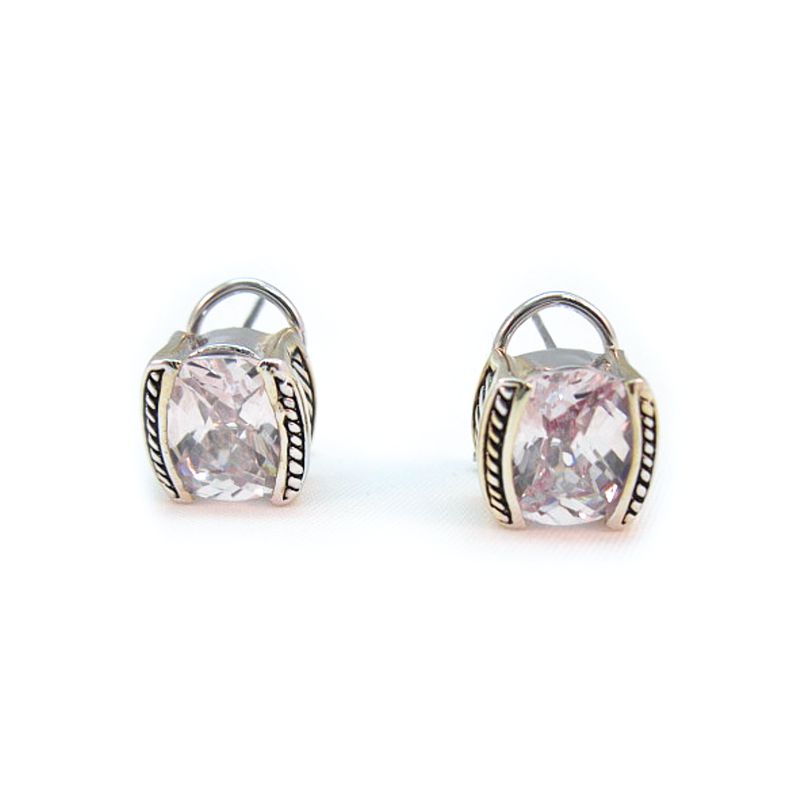 Clear Cubic Zirconia 2-Tone Omega Flip-up Fashion earrings - Click Image to Close
